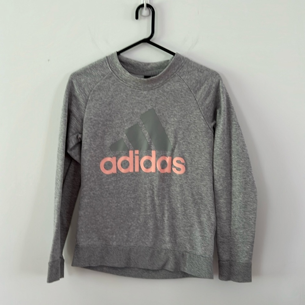 Size medium, slim, Adidas heather gray sweater crew neck